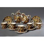 7 Teile Satsuma Teeservice für 5 Personen mit plastischem Drachen sowie Heiligendarstellungen auf