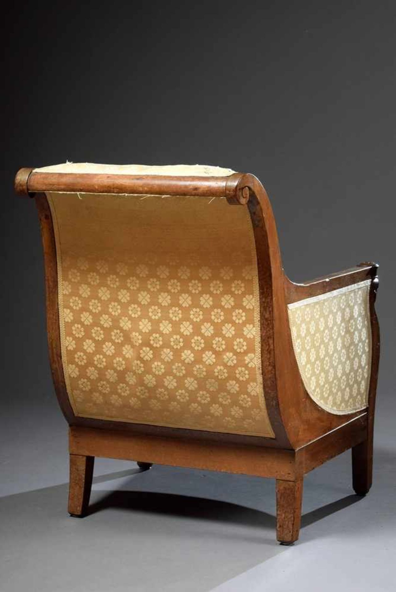 Empire Sessel mit geschnitzten Sphingenköpfen an den Armlehnen, H. 36/82cm, 19.Jh., Polster - Bild 4 aus 4