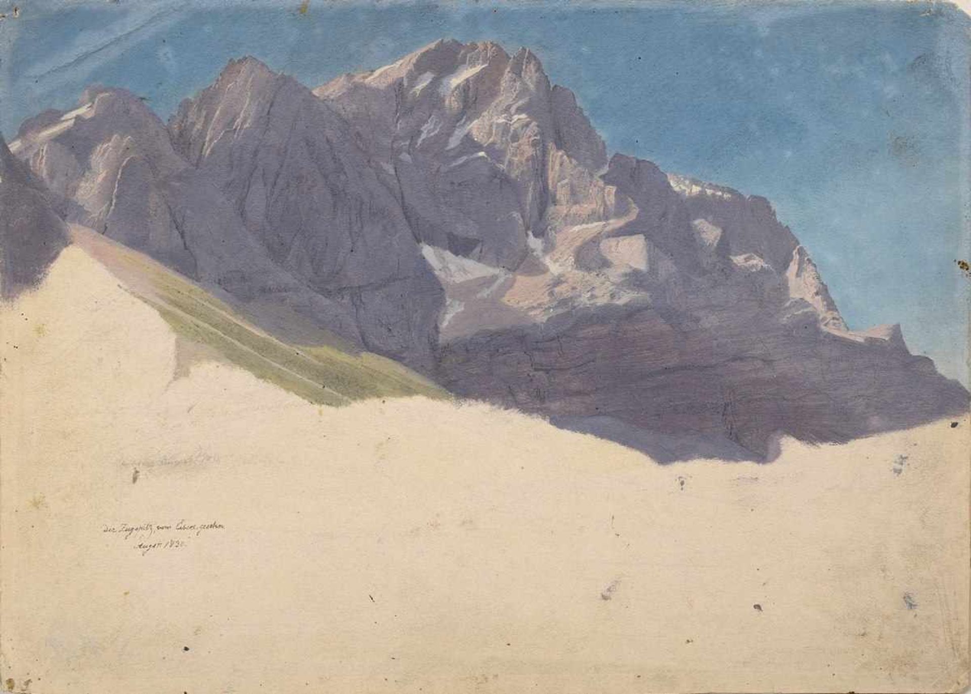 Gensler, Johann Jakob (1808-1845) Studie "Der Zugspitz vom Eibsee gesehen" 1830, Mischtechnik/