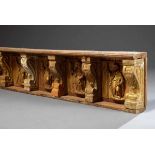 Sakrale Schnitzerei "Sieben Apostel", Holz, vergoldet und farbig gefasst, 28x177x12,5cm,