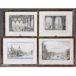 4 Diverse colorierte Stiche "Ansichten von Venedig" in Spiegelrahmen, 15x20cm, Papier etwas