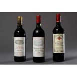 3 Diverse Rotweine, Frankreich, Bordeaux, 1 Flasche "Chateau de Beaufort, Minervois" 1979, 1 Flasche