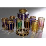 10 Diverse Teile böhmisches Glas mit reichem Golddekor und farbig überfangenen Kartuschen: 8