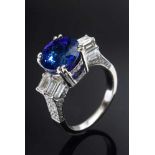 Moderner WG 750 Ring, hochaufgebauter Ringkopf mit Tansanit (ca. 5ct) sowie Diamantbesatz (zus.