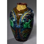 Ovoide De Distel Jugendstil Keramik Vase mit buntem floral Dekor, Malersignatur HB, Dekor Nr. 28/