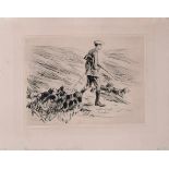 Liebermann, Max (1847-1935) "Jäger mit Hunden" 1914, Kaltnadelradierung, unsigniert, 18x23cm, Vgl.