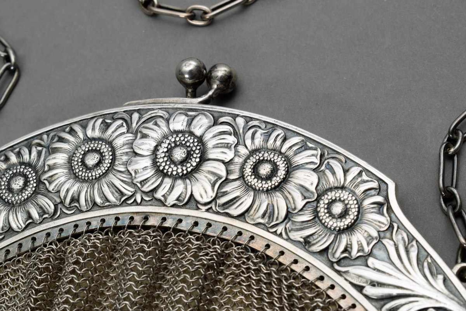 Silber Abendtasche mit floralem Bügel, innen mit Leder gefüttert, Silber 800, 22x17cmSilver - Bild 2 aus 4