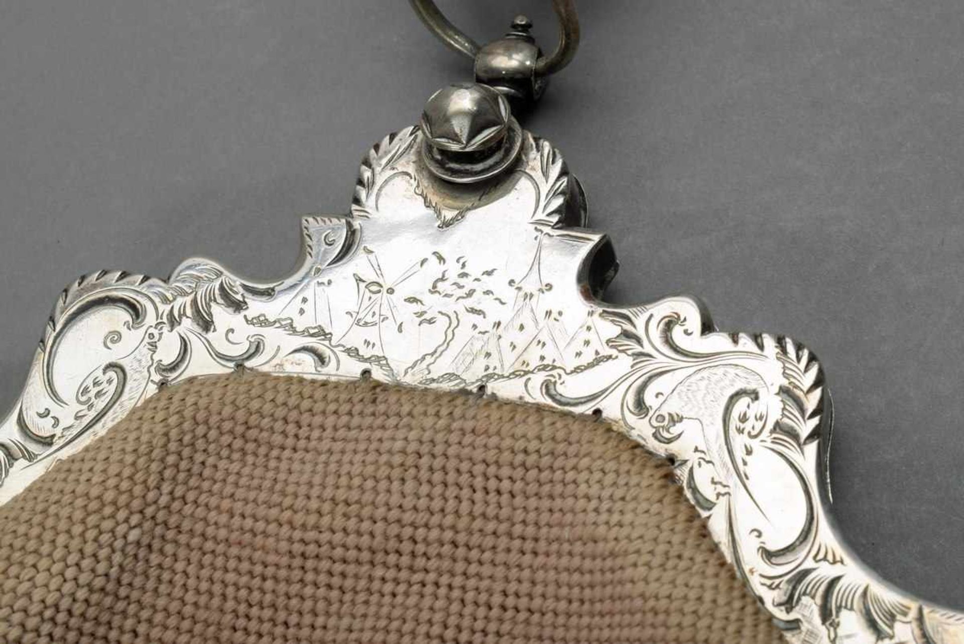 Holländische Trachtentasche mit fein graviertem Silber 833 Bügel "Windmühlen", 1. Hälfte 19.Jh., - Bild 4 aus 4