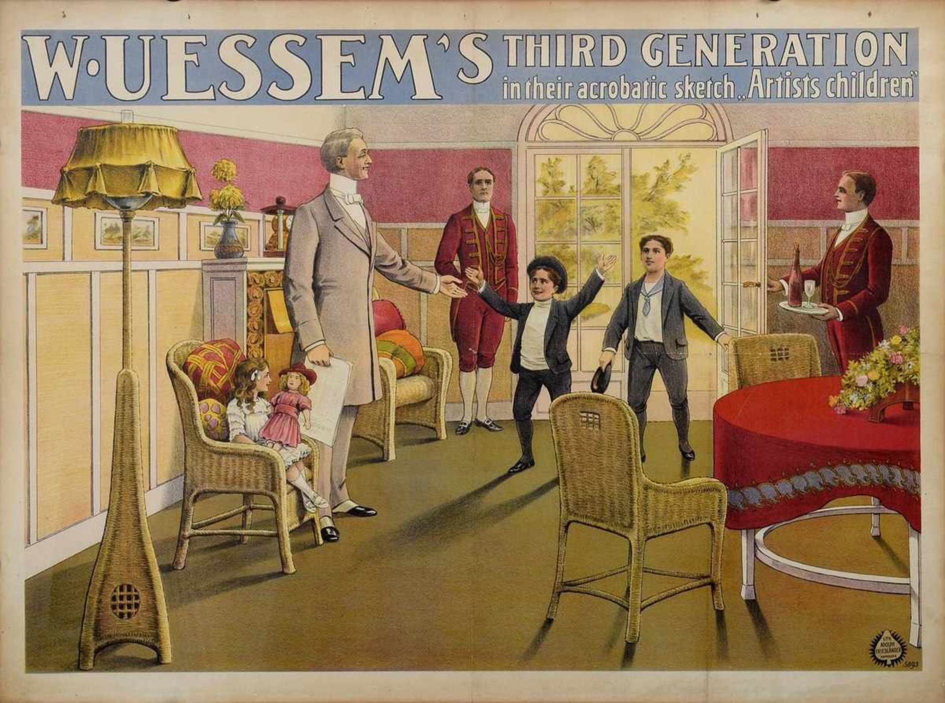 Werbeplakat "W. Uessem's Third Generation in their acrobatic sketch..Artists children",