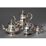 4 Teile Kaffee-Tee-Set in Spätbiedermeier Façon, Posen/Bruckmann & Söhne, Silber 835, 1864g, H. 11-