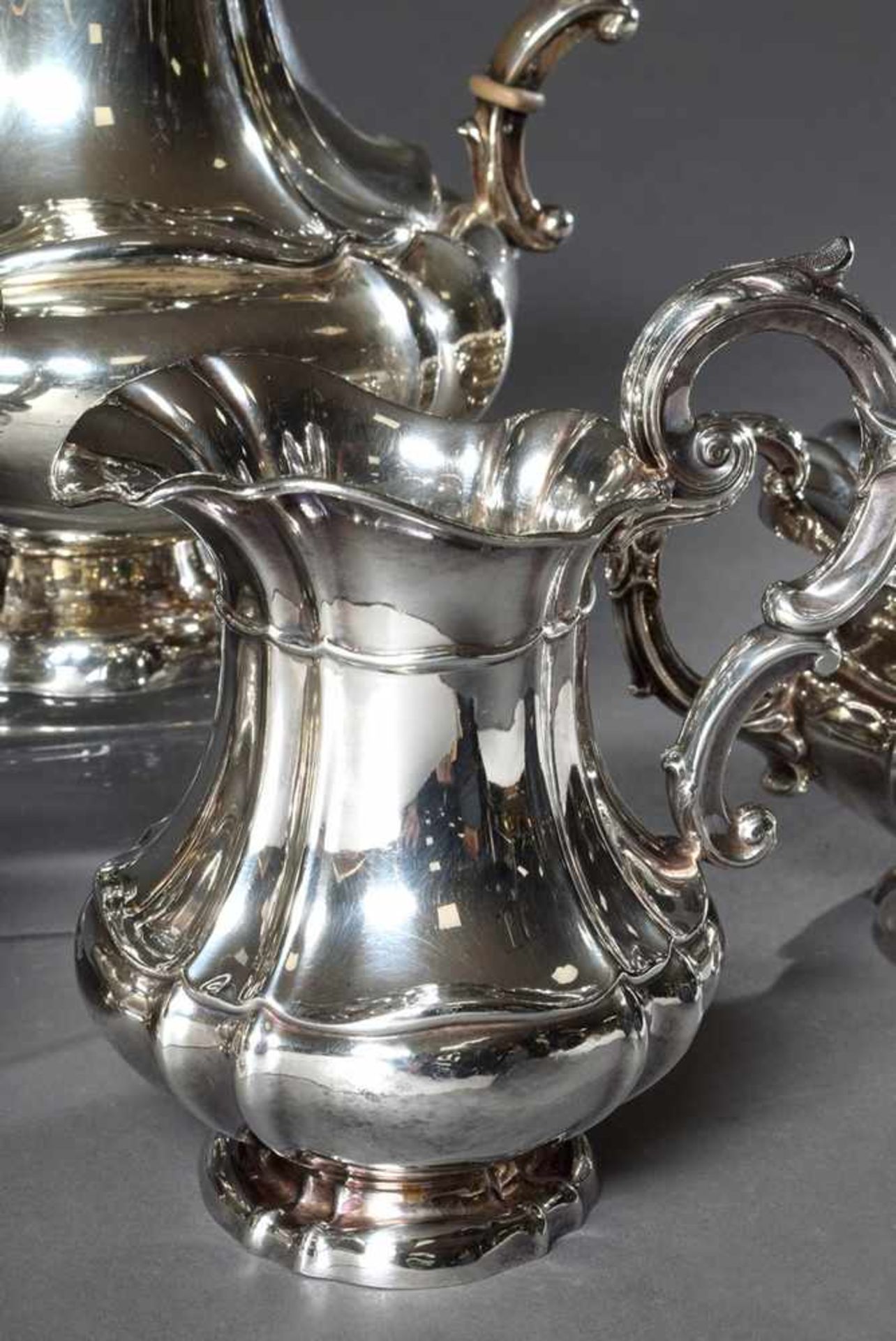 4 Teile Kaffee-Tee-Set in Spätbiedermeier Façon, Posen/Bruckmann & Söhne, Silber 835, 1864g, H. 11- - Image 5 of 7