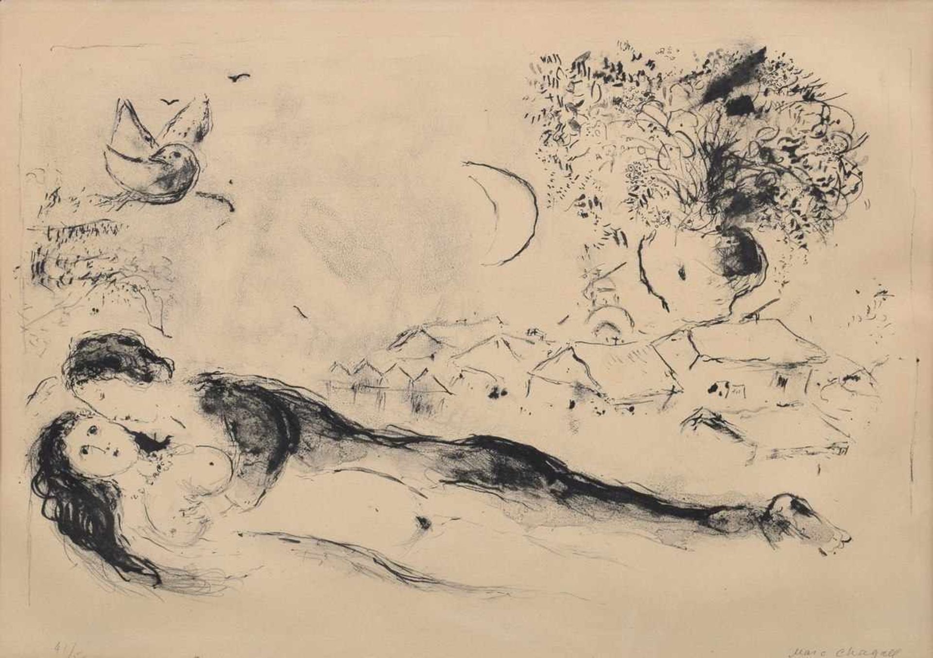 Chagall, Marc (1887-1985) "Liebespaar" 1951, Lithographie, 41/50, u.l.num., u.r. sign., 40x58cm (m.