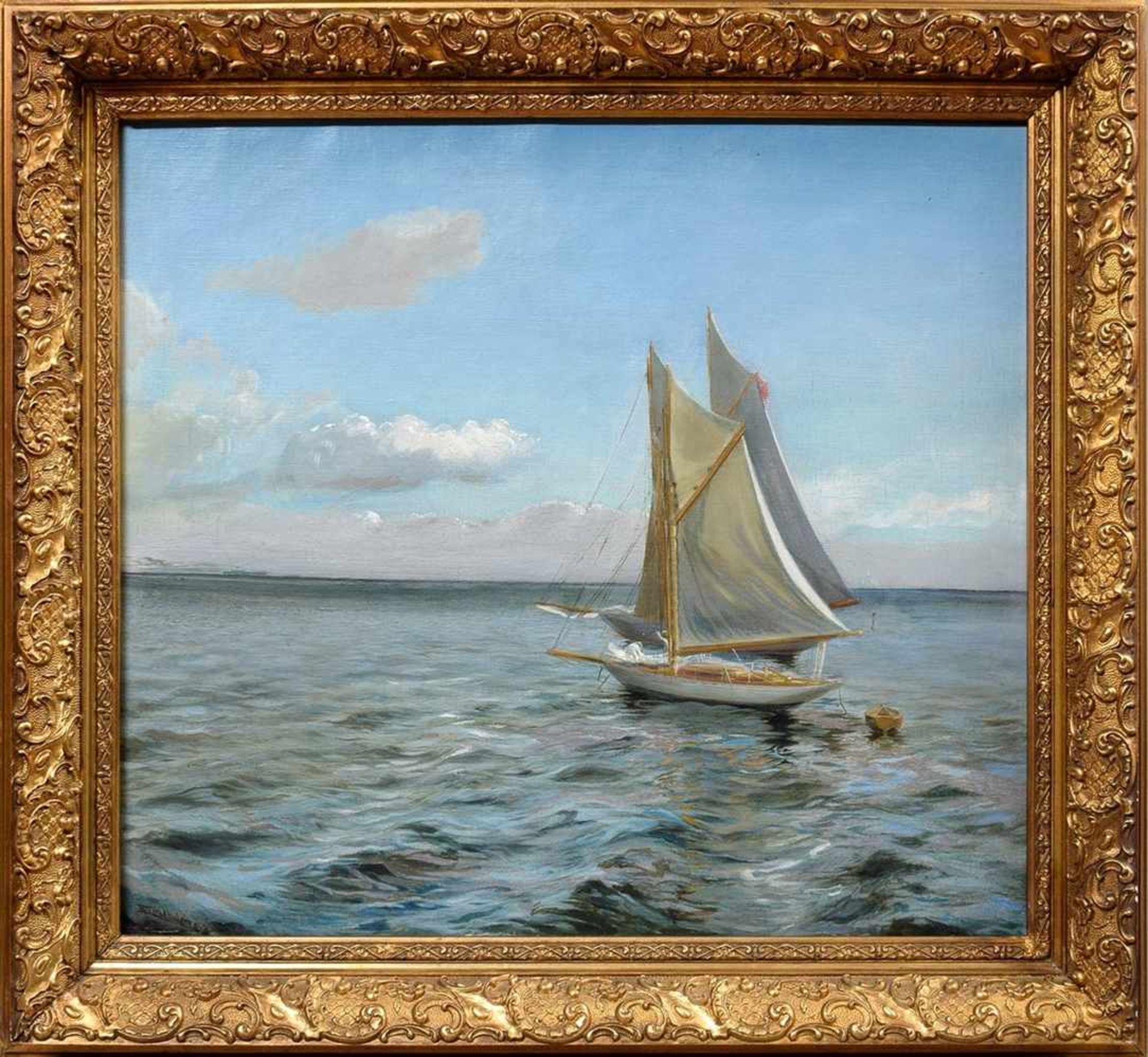 Marinemaler des beginnenden 20. Jahrhunderts „Segelboot an der Ostsee“, Öl/Leinwand, u.l. sign./dat. - Bild 2 aus 3