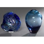 2 Diverse skandinavische Glasobjekte: dickwandige Vase (H. 22cm) mit blau/violettem Verlauf sowie