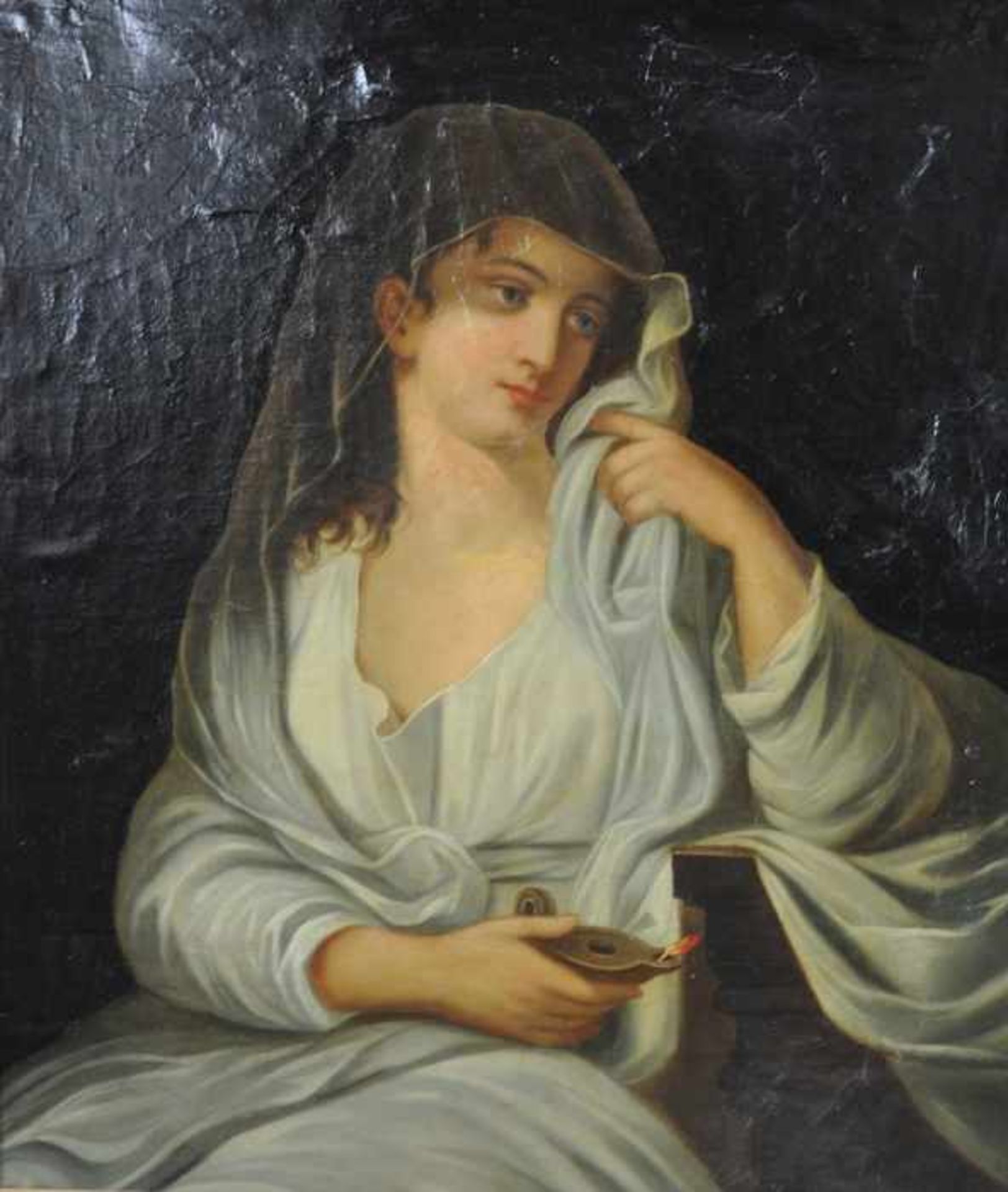 PORTRAITIST (18./19.Jh.) "Damenportrait" in Dreiviertelperspektive einer jungen Frau in weißem