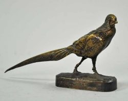 JACQUEMART Alfred(19.Jh.) "Goldfasan", auf ovaler Basis, signiert Bronze patiniert, 12x20x4cm