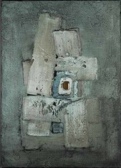 BAEUERLE Karl (1943 St. Georgen - Konstanz) "Abstrakte Darstellung" mit geometrisierenden Objekten