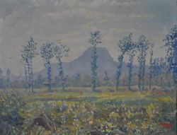MENGELE Friedrich (1900 Radolfzell - 1989 Singen) "Blick auf den Hegau", im Vordergrund weite