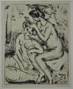PURRMANN Hans (1880 Speyer - 1966 Basel) "Zwei weibliche Akte" auf der Wiese bei der Toilette,