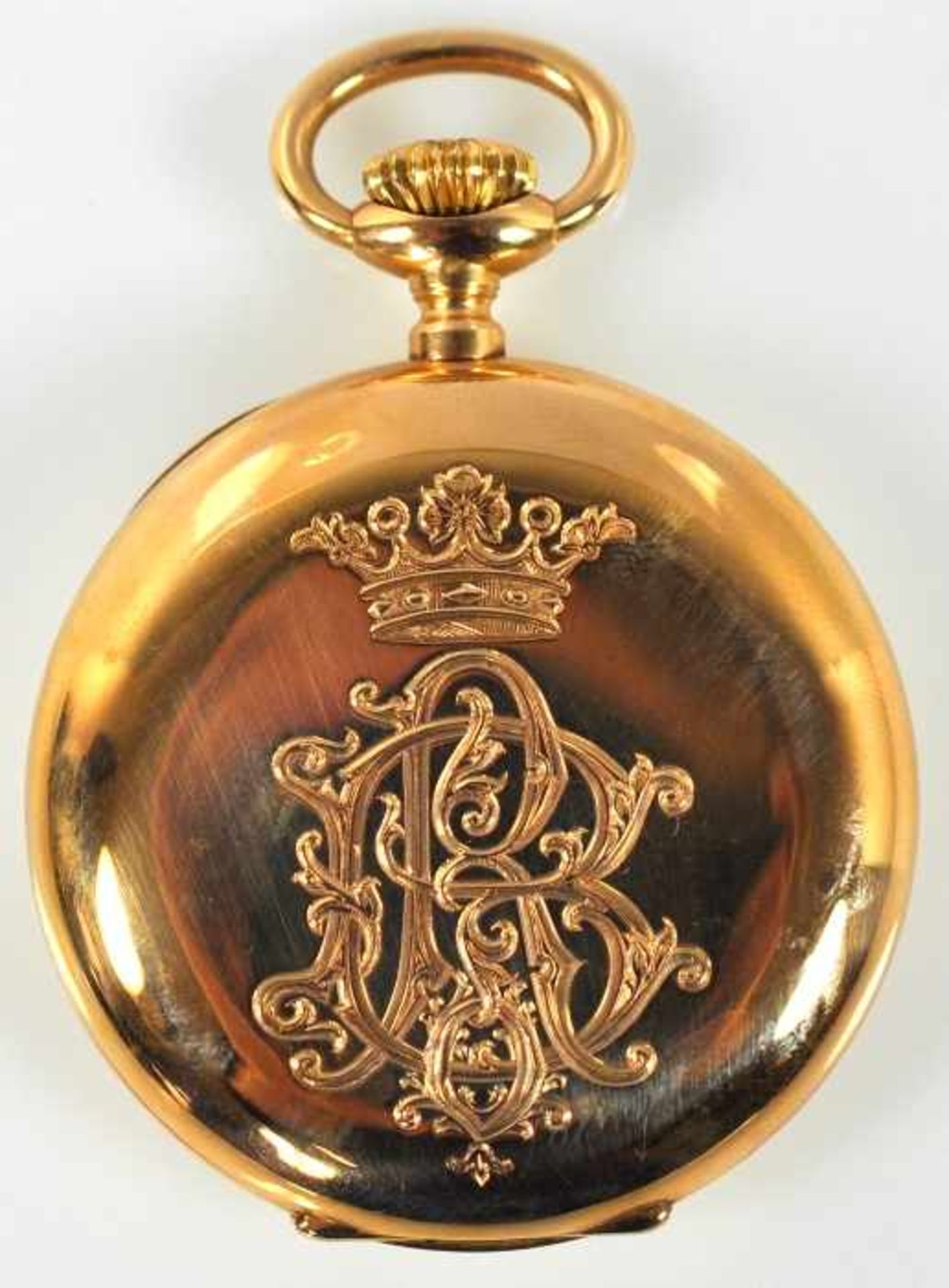 TASCHENUHR H. Kreitz Anvers, Gelbgoldgehäuse 18ct mit graviertem Adelswappen auf der Vorderseite,