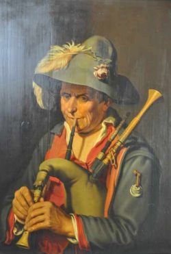 PORTRAITIST (18./19.Jh.) "Dudelsackspieler" mit Trachtenhut geschmückt mit Feder u. Rose, 18./19.