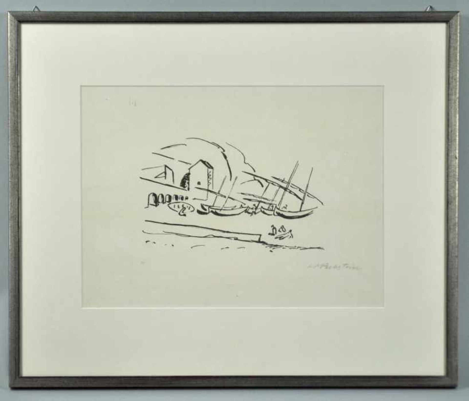 PECHSTEIN Max Hermann (1881 Zwickau - 1955 West-Berlin) "Boote im Hafen", davor Strand mit liegenden - Bild 2 aus 2
