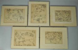 DÖRFLINGER Johannes (1941 Konstanz) 5 abstrakte Tusche- Zeichnungen, mit Darstellungen zur