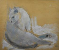 BLOMEIER-ZILLICH Ulrike (1944 Elstra - Konstanz) "Sitzende Katze" den Betrachter anschauend,