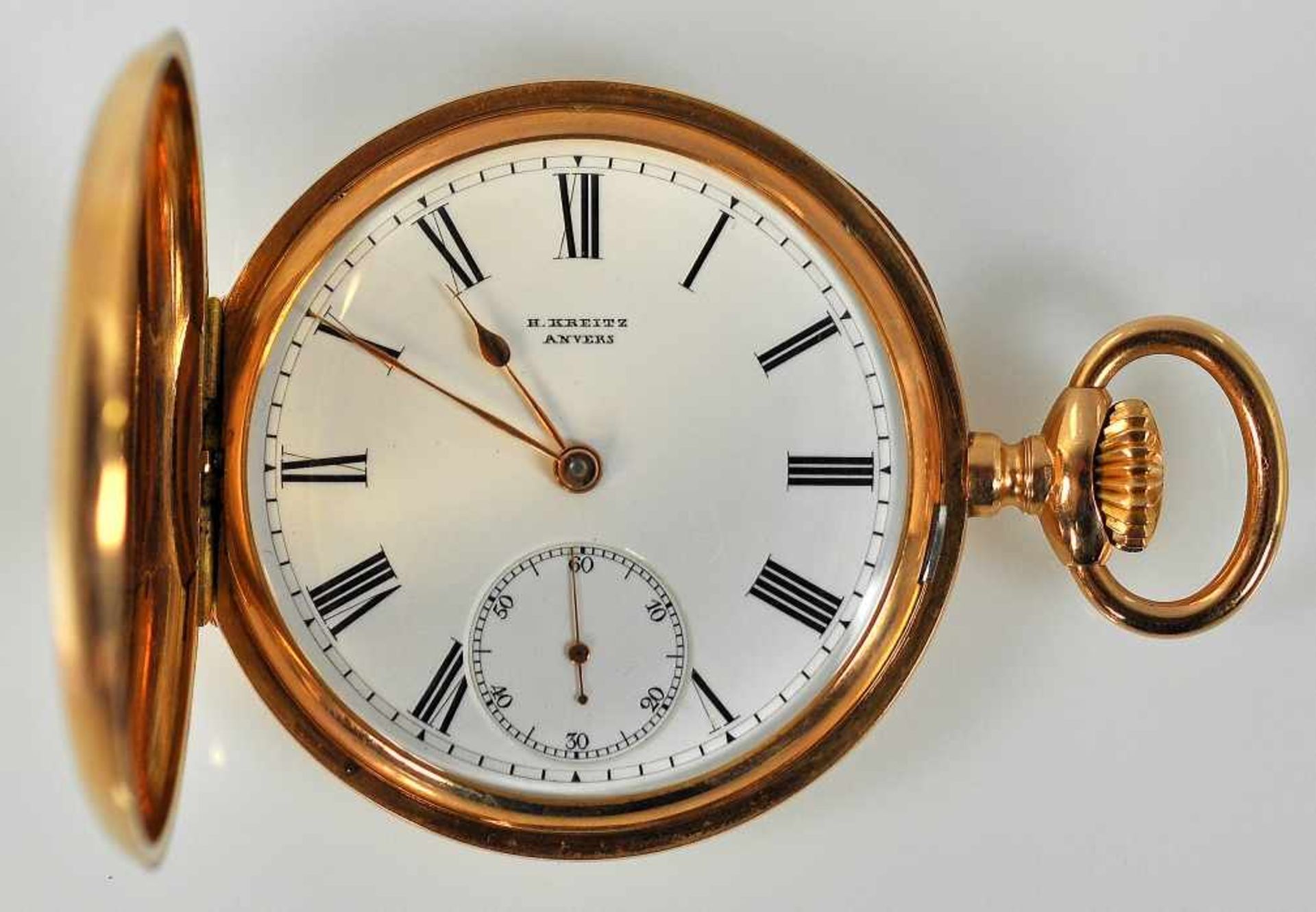 TASCHENUHR H. Kreitz Anvers, Gelbgoldgehäuse 18ct mit graviertem Adelswappen auf der Vorderseite, - Image 2 of 2