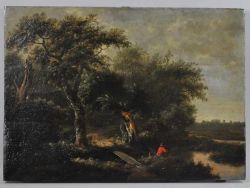RUISDAEL Jacob Isaakszoon van (1628 Haarlem - 1682 Amsterdam) zugeschrieben "Angler" am Gewässer
