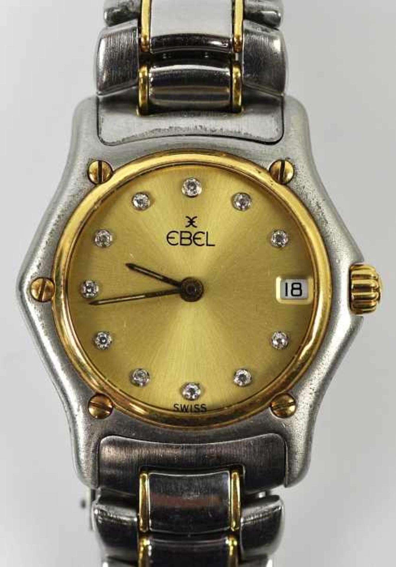 DAMENARMBANDUHR Ebel 1911, Quartz, Gehäuse und Armband Stahl mit Gold 18ct, goldfarbenes Zifferblatt