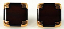 PAAR MANSCHETTENKNÖPFE viereckige Steinplatten, wohl Karneol in Gelbgoldfassung 14ct, 11,1g, 11,5mm
