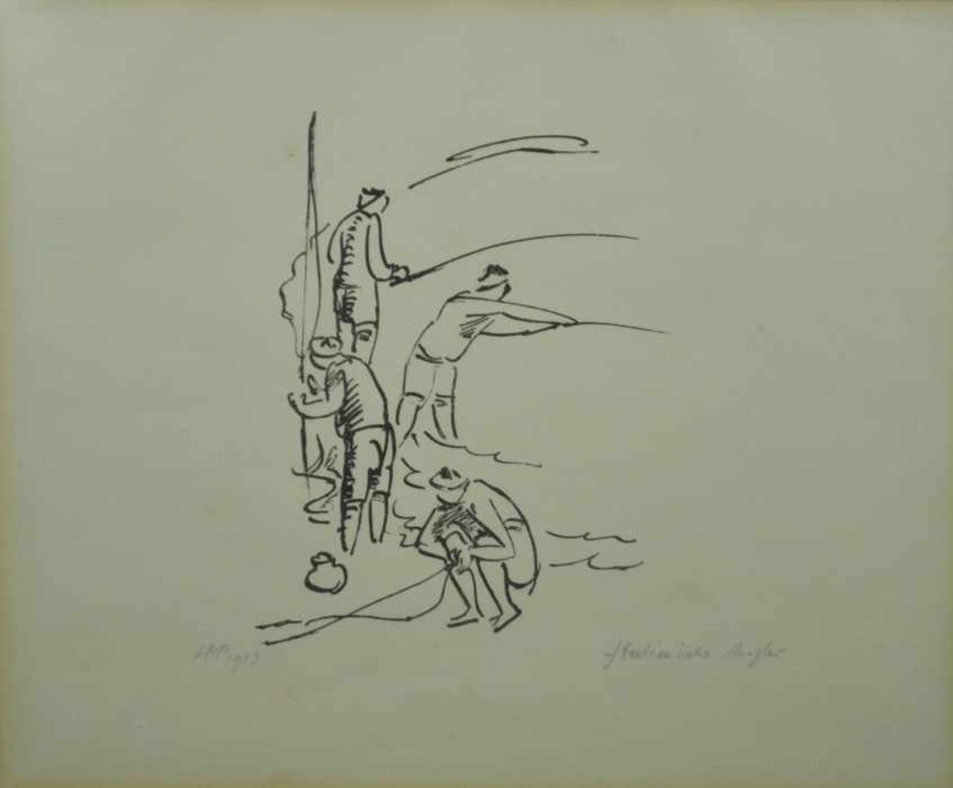 PECHSTEIN Max Hermann (1881 Zwickau - 1955 West-Berlin) "Italienische Angler", Lithographie, links