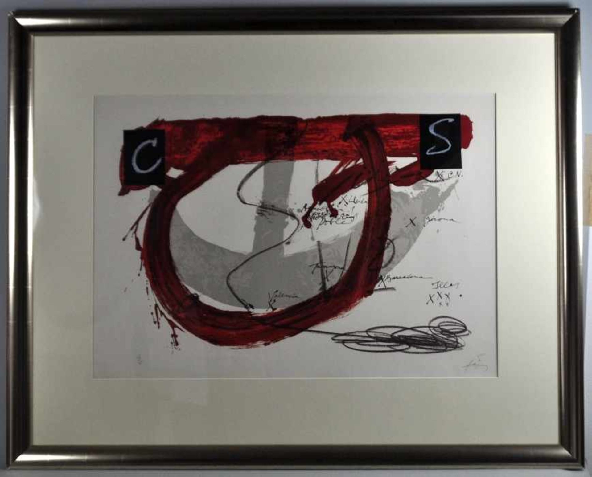 TAPIES Antoni (1923 - 2012 Barcelona) "Abstrakte Darstellung" in Grau und Rot mit spanischen - Bild 2 aus 2