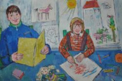 SAUERBRUCH Hans(1910 Marburg - 1996 Konstanz) "Malende Kinder", ein Junge und ein Mädchen zusammen