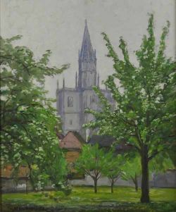 HILDEBRANDT Fritz (1878 Quedlinburg - 1970 Konstanz) "Blick auf Konstanzer Münster" im Frühling, vom