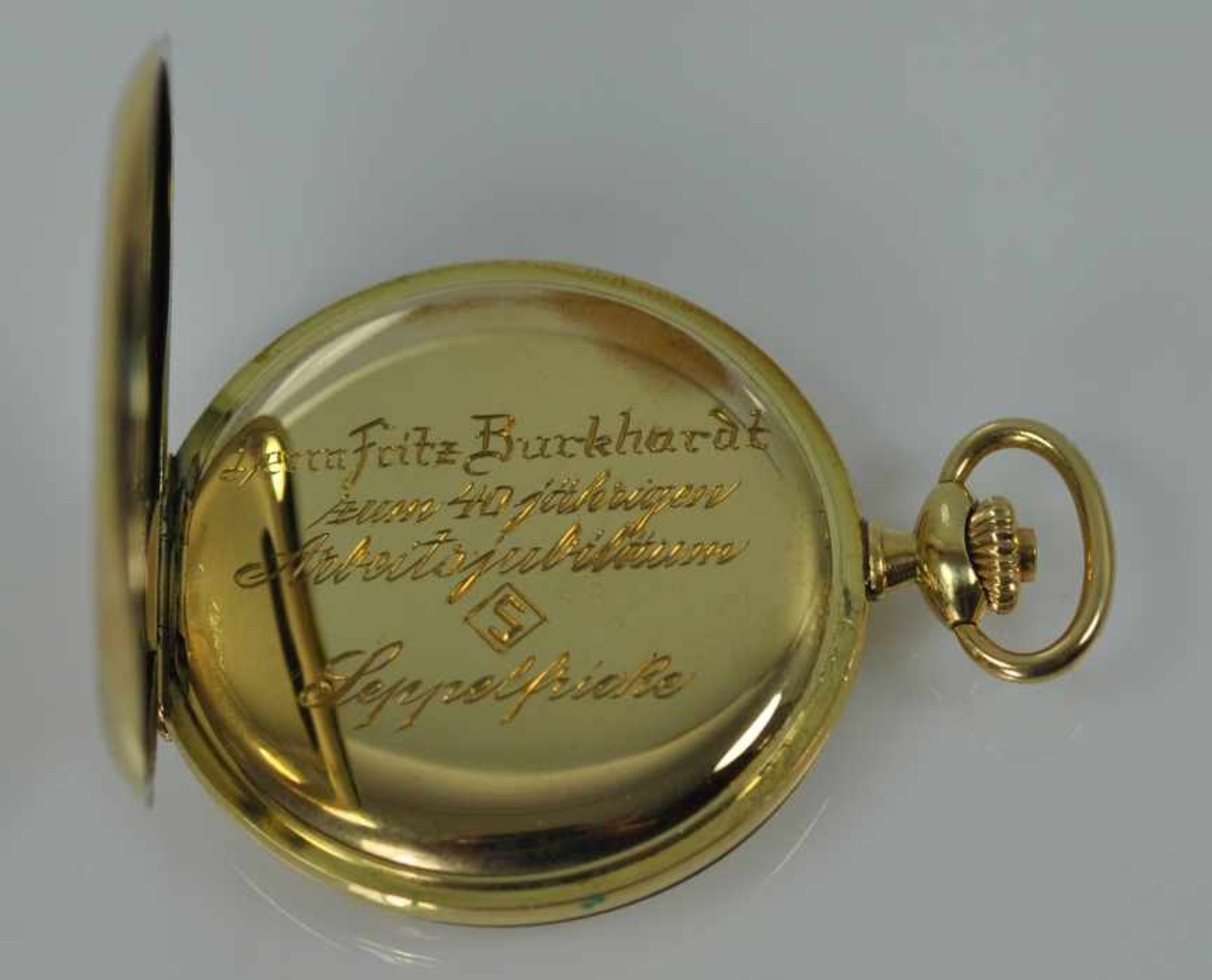 SAVONETTE Stowa, Gelbgoldgehäuse 14ct, Deckel mit Streifen, goldfarbenes Zifferblatt mit - Image 3 of 3