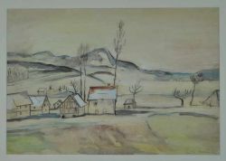 MACKE Helmuth (1891 Krefeld - 1936 Hemmenhofen) "Bauernhäuser im Hegau" im Winter, mit