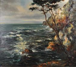 THAUER Friedrich Karl (1924 - 2009) "Vor Anacapri", Blick auf die Küste Capris mit Felsen u. Baum,