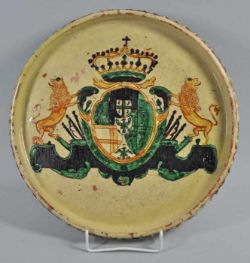 WAPPENTELLER im Spiegel Wappen mit zwei Löwen, Keramik, D 34cm