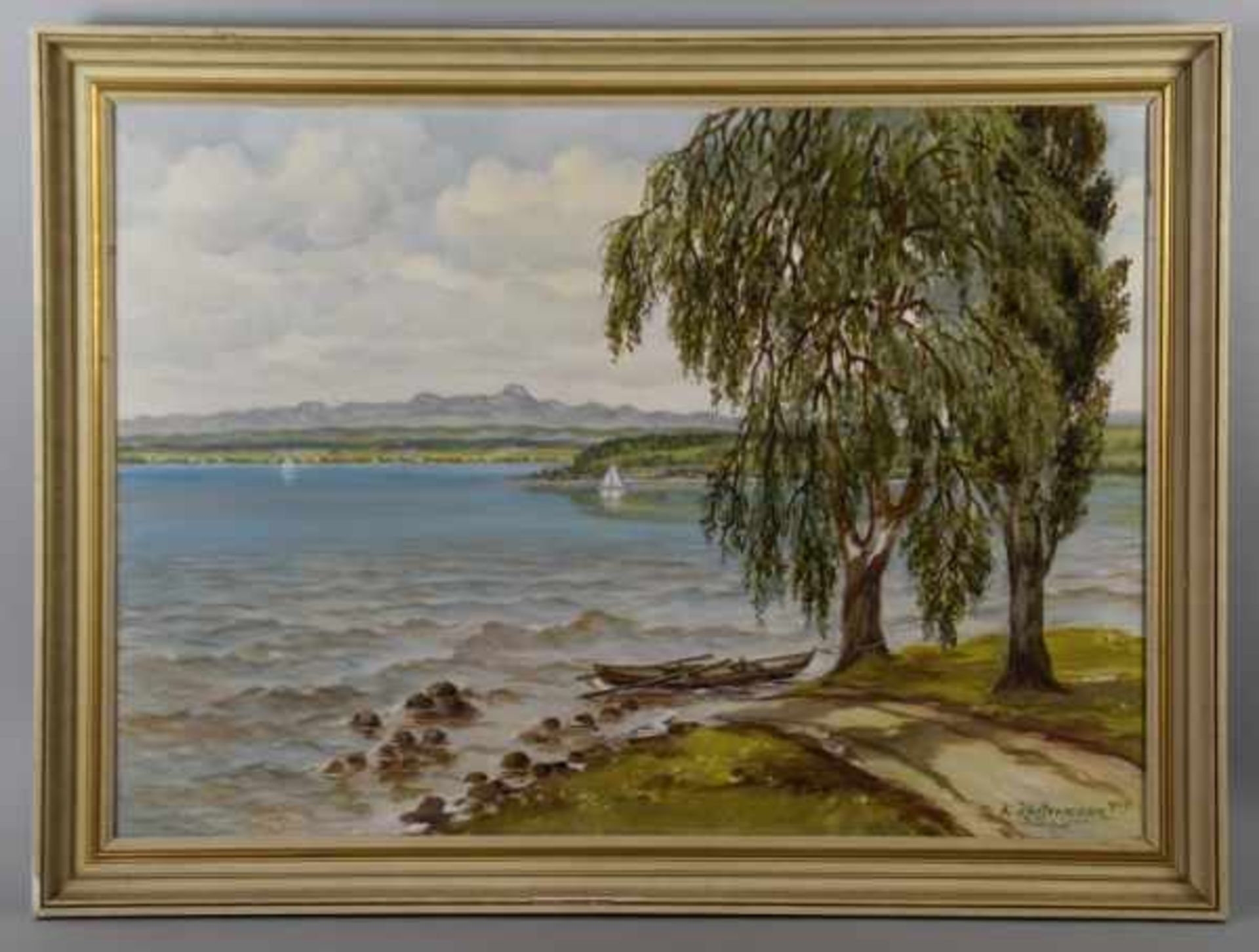 KELLERMANN Karl (1881 - 1968) "Blick auf den Bodensee" mit Reichenau u. im Hintergrund Hegauberge, - Image 3 of 7