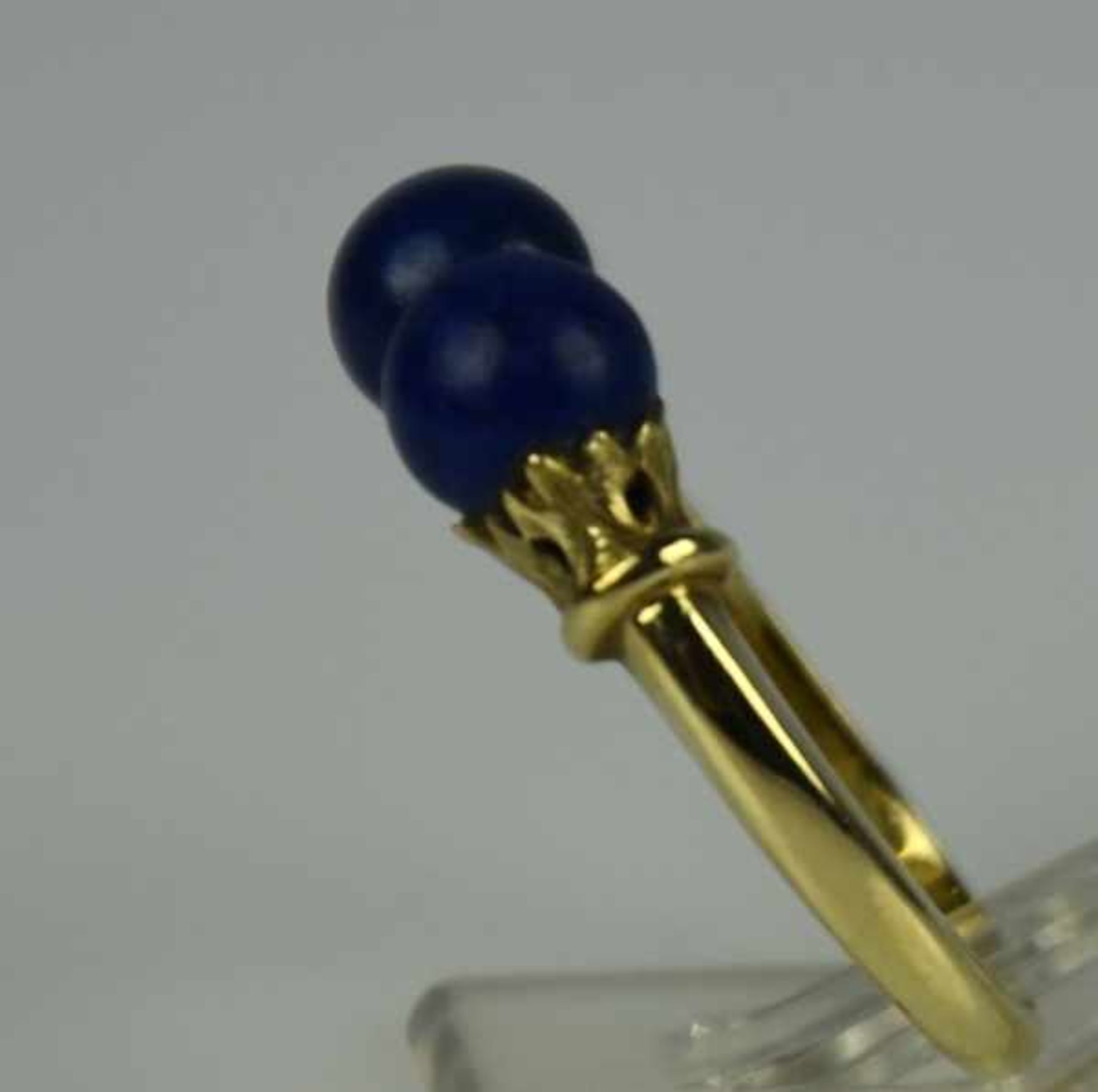 SCHMUCK-SET vierteilig: Brosche, Ring und Paar Ohrclips mit Lapislazuli-Besatz: Stabbrosche mit - Bild 3 aus 6