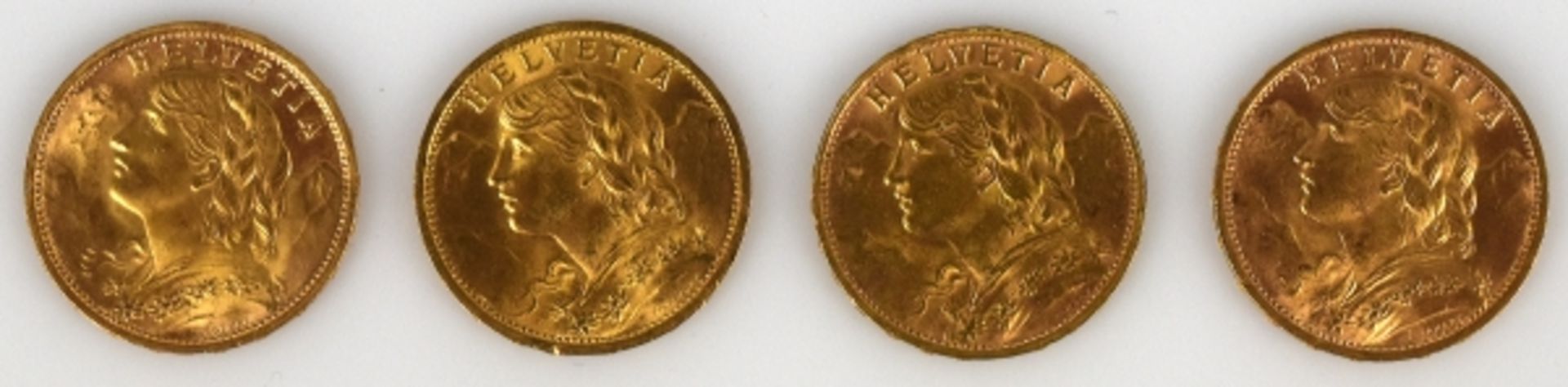 4 GOLDMÜNZEN 20Fr. (Vreneli) Schweiz, 1898, 1927, 1947, 1980, gesamt 25,8g - Bild 2 aus 2