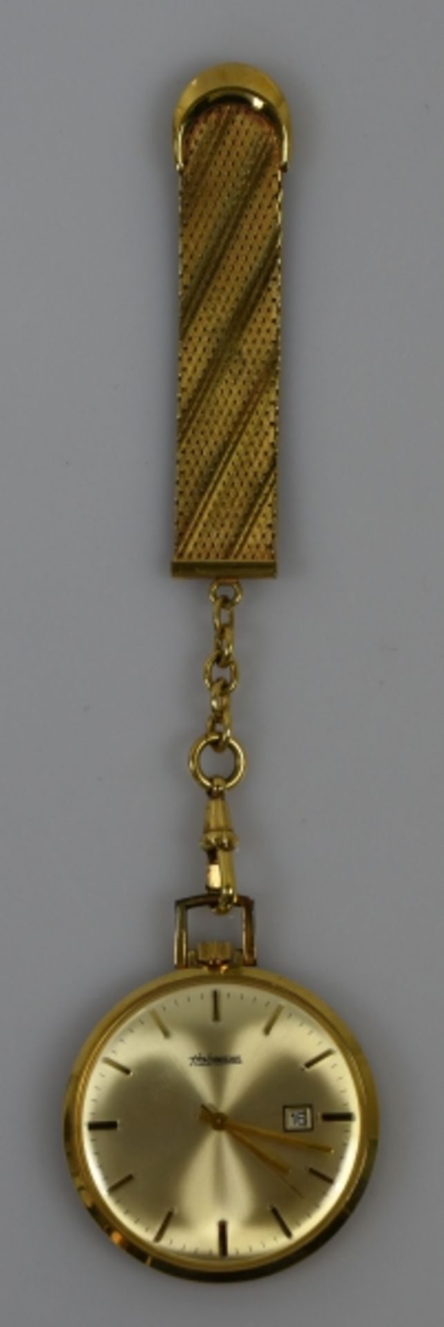 TASCHENUHR Habmann, vergoldetes Gehäuse mit hellem Zifferblatt, Goldindizes, Goldzeiger und Datum,