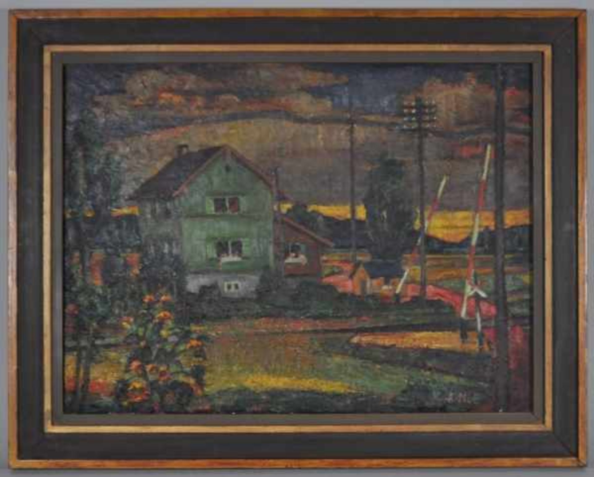 NOE Alfred (1903 Weiler/Höri - 2000 Karlsruhe) "Bahnwärterhaus", in Abendstimmung, im Vordergrund - Image 2 of 4