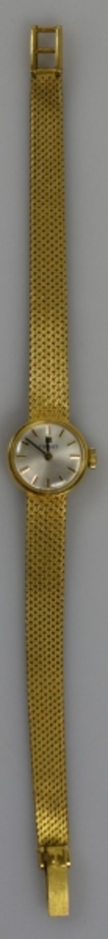 DAMENARMBANDUHR Tissot, Handaufzug, kleines rundes Goldgehäuse mit Goldband 18ct, Bodennummer 19560, - Bild 3 aus 5