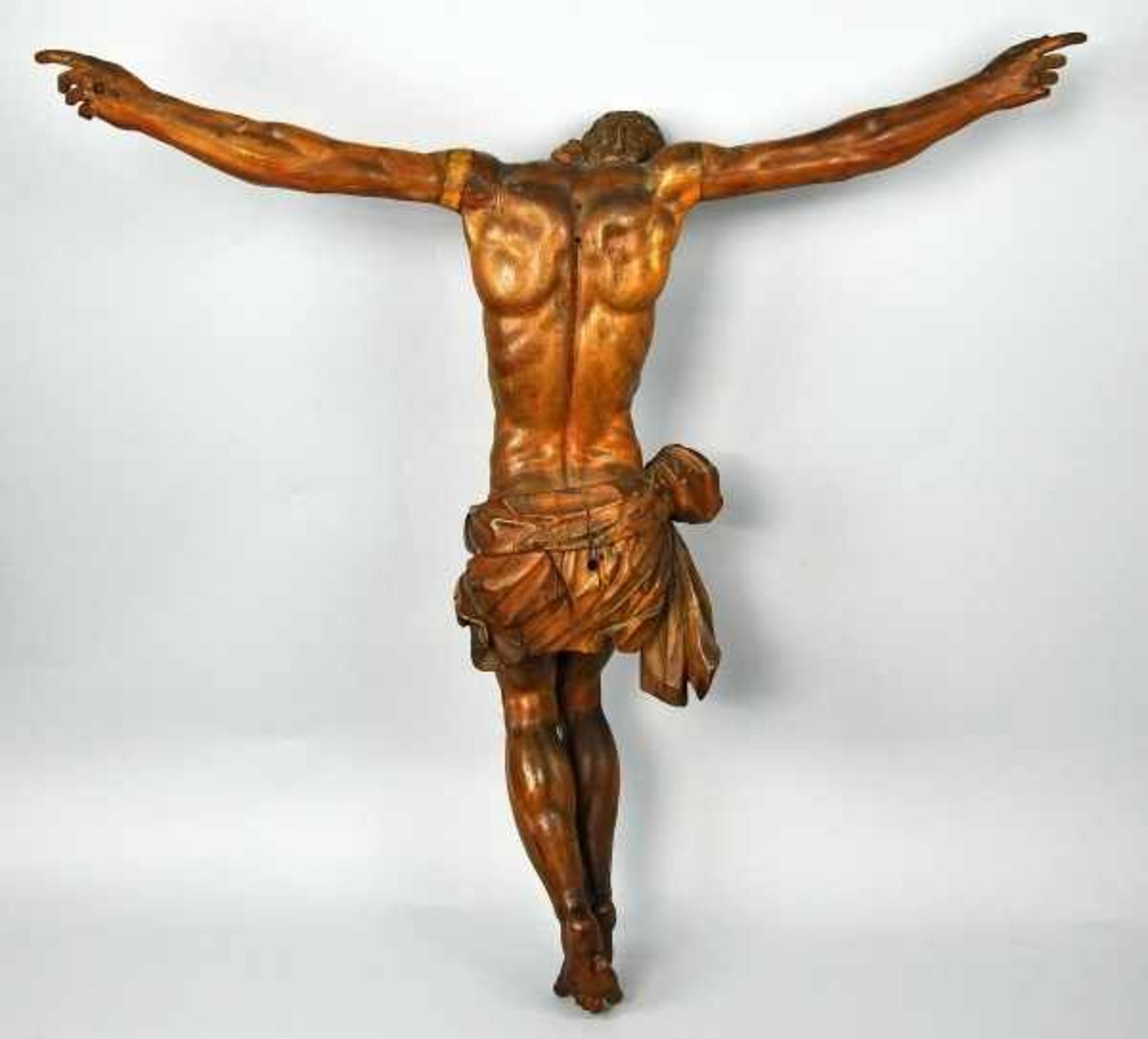 CHRISTUSKORPUS gekreuzigter Christus im 3- Nageltypus, mit leicht geneigtem lockigem Haupt, feine - Bild 2 aus 3