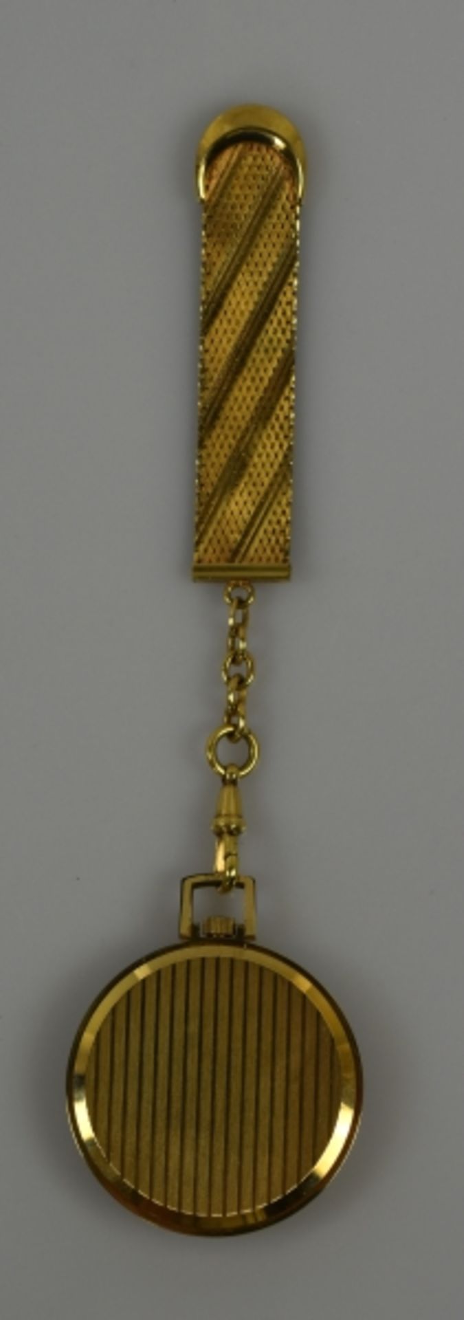 TASCHENUHR Habmann, vergoldetes Gehäuse mit hellem Zifferblatt, Goldindizes, Goldzeiger und Datum, - Bild 4 aus 5