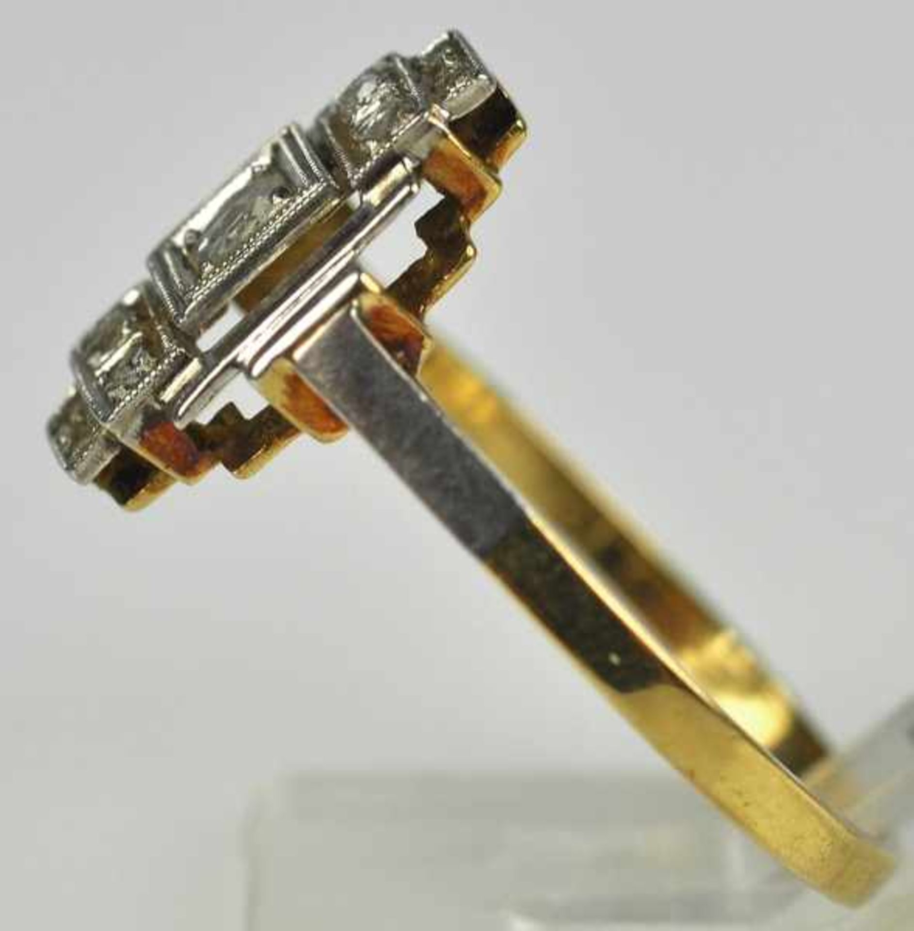 ANTIKER RING geometrische Schauseite besetzt mit Diamantrosen, Platin mit Gelbgoldverbödung, 12x9mm, - Bild 3 aus 3