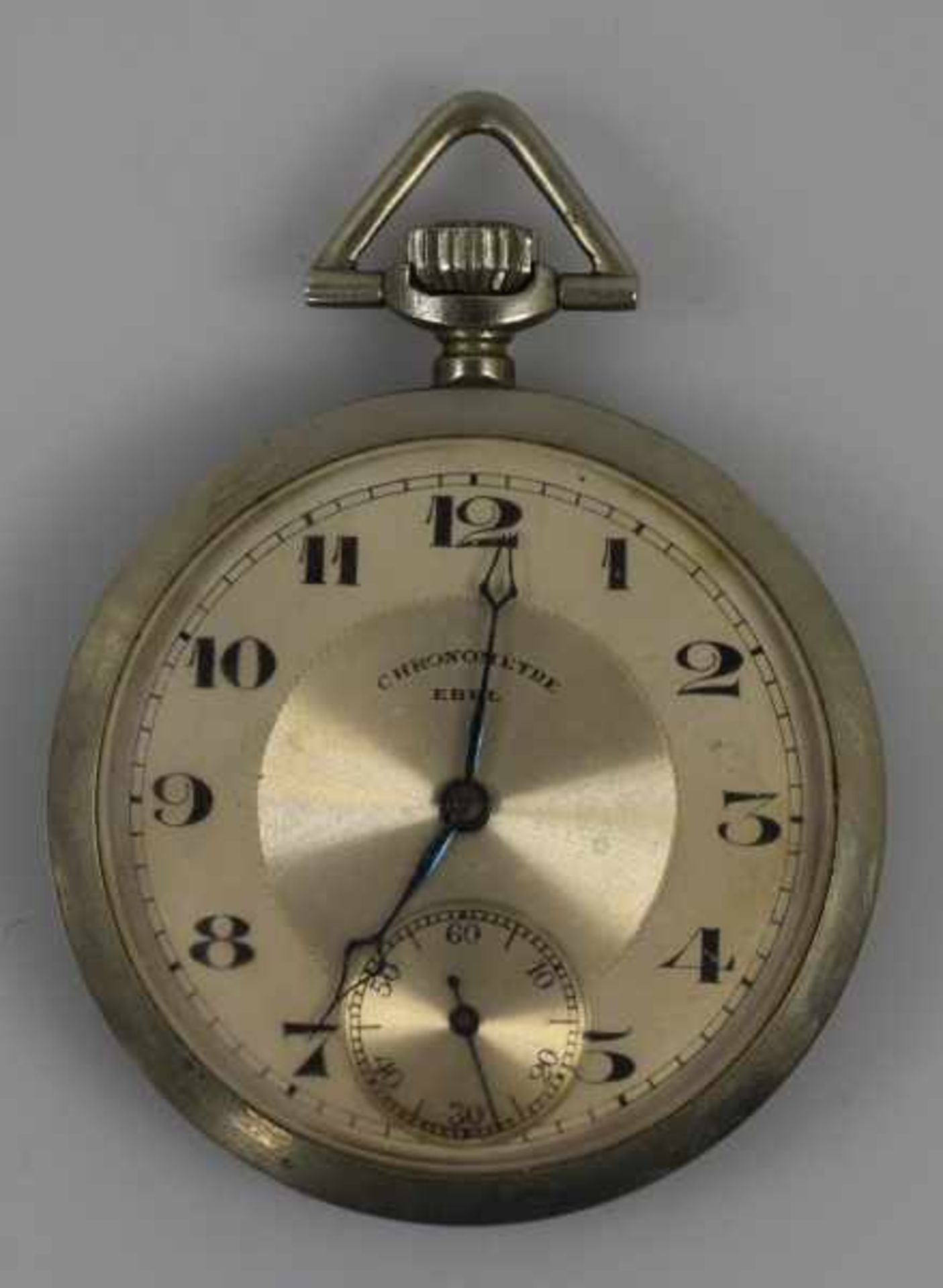 TASCHENUHR Ebel Chronometer, versilbertes Gehäuse mit silberfarbenem Zifferblatt, römischen Ziffern,